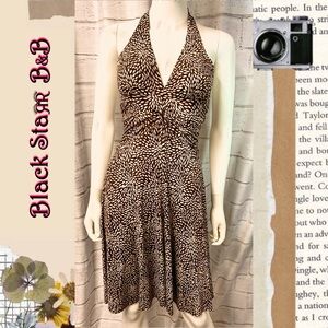 Brown & Tan sleeveless leaf pattern flowing summer dress Vintage Forever21 Sz Sm